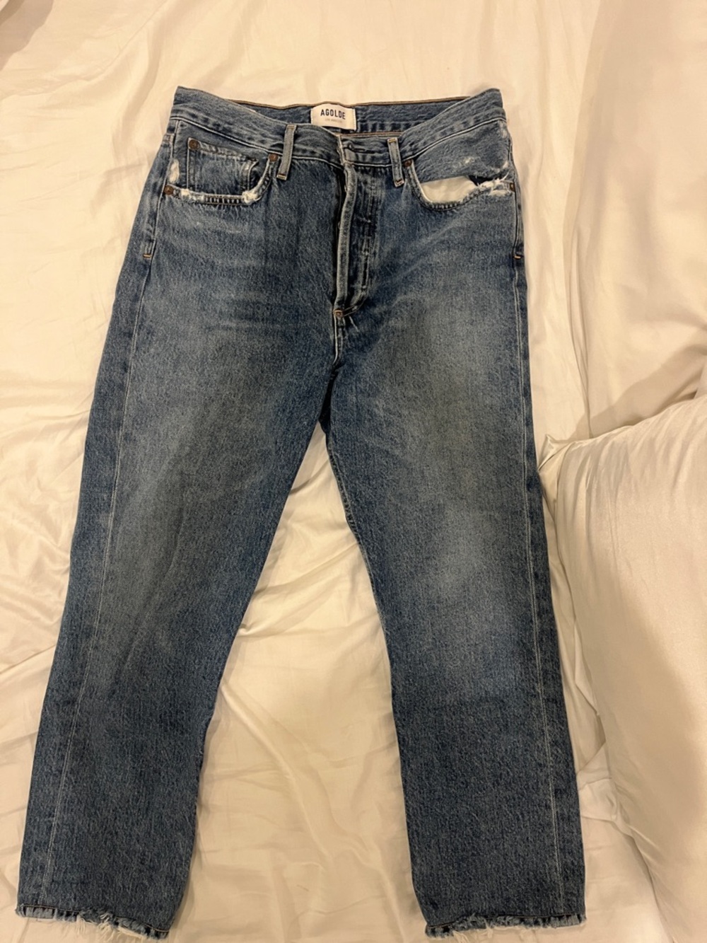 AGOLDE distressed cropped Blue Straight-Leg Jeans